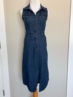 bebe Dark Blue Denim Shirt Dress